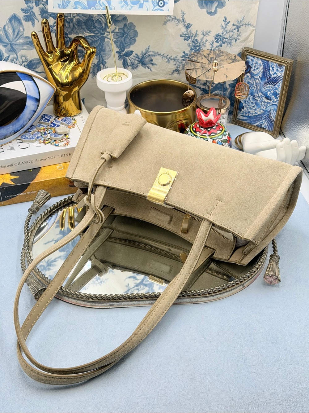 🆕 OROTON 🧿 NWT Mille Suede Baguette, Caper Light Tan - Picture 16 of 16
